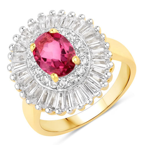 Anillo de plata de ley .925 con topacio rosa y topacio blanco auténticos de 3,75 quilates