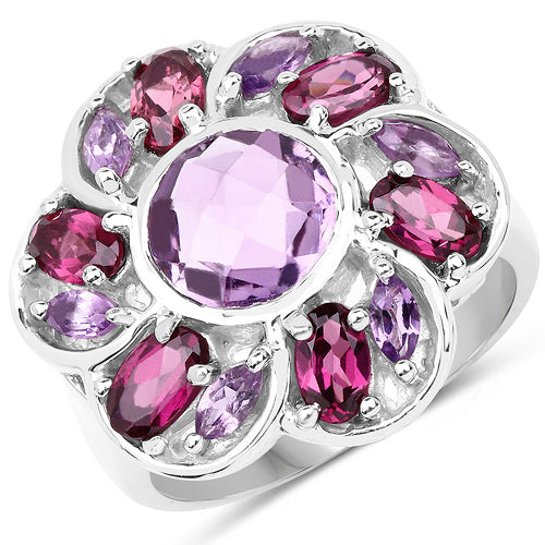 Anillo de Plata Fina .925 con Amatista y Rodolita Genuinas de 3.52 Quilates