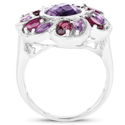 Anillo de Plata Fina .925 con Amatista y Rodolita Genuinas de 3.52 Quilates