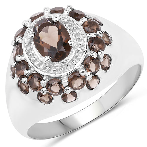 Anillo de plata de ley .925 con cuarzo ahumado genuino de 1.90 quilates