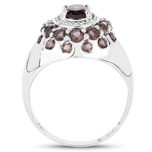 Anillo de plata de ley .925 con cuarzo ahumado genuino de 1.90 quilates