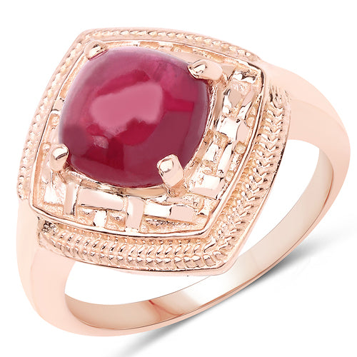 Anillo de plata de ley .925 con rubí genuino de 3,15 quilates relleno de vidrio, chapado en oro rosa de 14 quilates