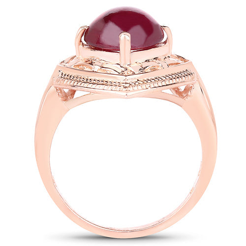 Anillo de plata de ley .925 con rubí genuino de 3,15 quilates relleno de vidrio, chapado en oro rosa de 14 quilates