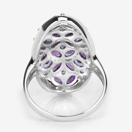 Anillo de plata de ley .925 con amatista, tanzanita y topacio blanco genuinos de 3,13 quilates