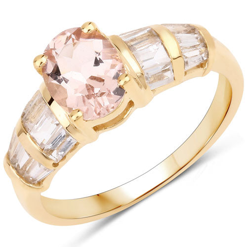 Anillo de plata de ley .925 con morganita genuina de 1,88 quilates y topacio blanco