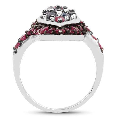 1.77 Carat Genuine Blue Sapphire and Ruby .925 Sterling Silver Ring