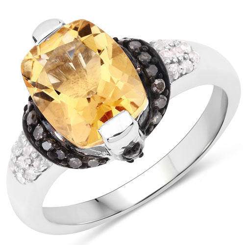 Anillo de plata de ley .925 con citrino genuino de 2.83 quilates, diamante champán y diamantes blancos