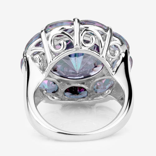 Anillo de Plata Fina de .925 con Cuarzo Arcoíris Genuino de 11.45 Quilates