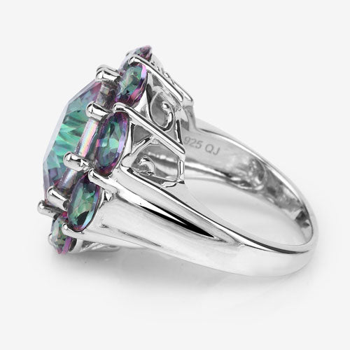 Anillo de Plata Fina de .925 con Cuarzo Arcoíris Genuino de 11.45 Quilates