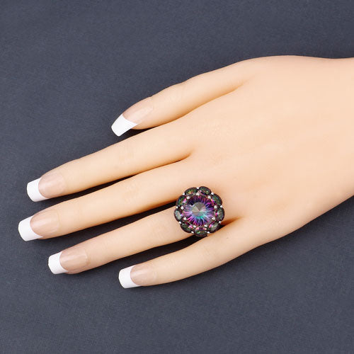 Anillo de Plata Fina de .925 con Cuarzo Arcoíris Genuino de 11.45 Quilates