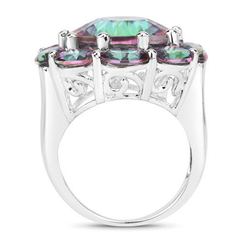Anillo de Plata Fina de .925 con Cuarzo Arcoíris Genuino de 11.45 Quilates
