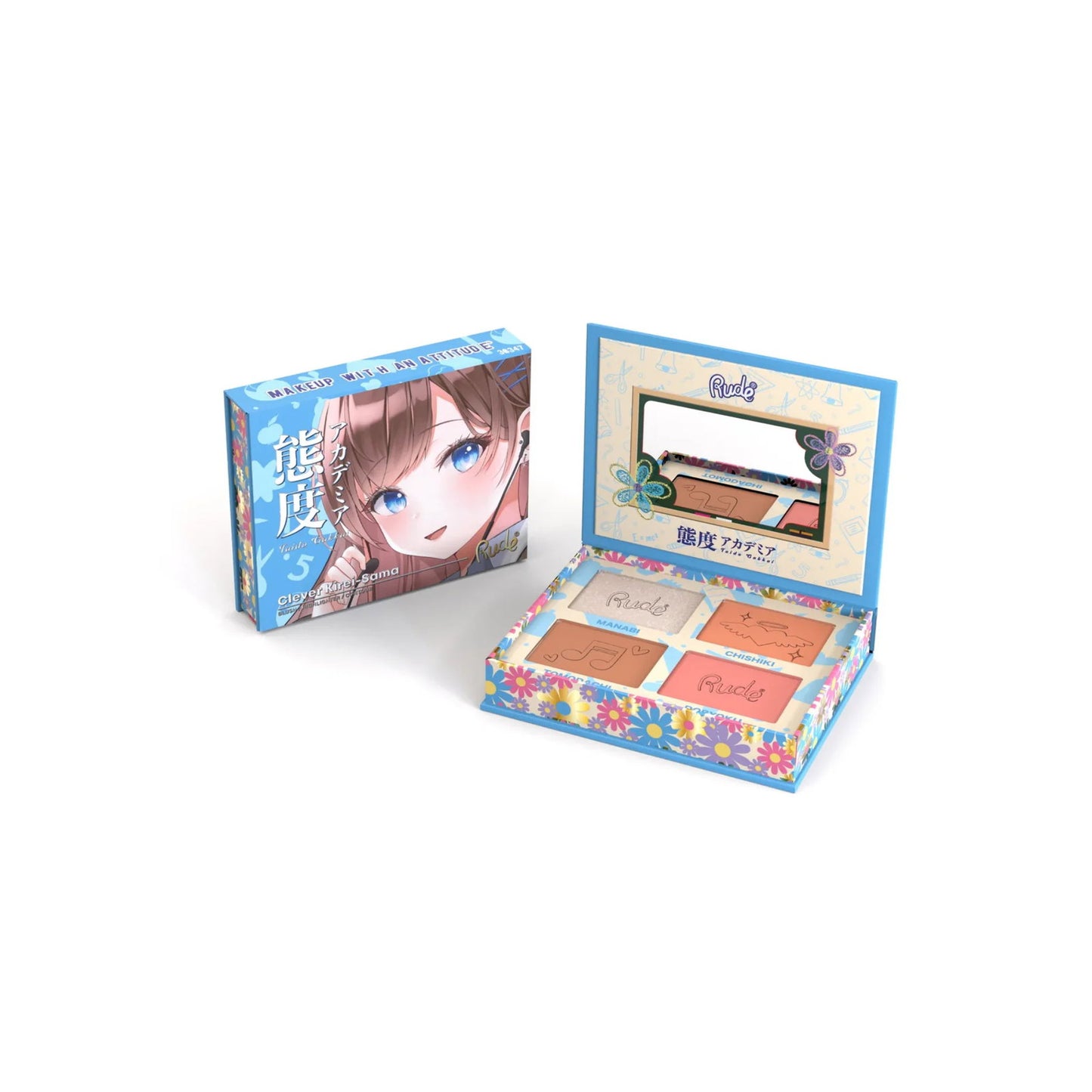 Rude Cosmetics, Clever Kirei-Sama, Multi-use, Face Palette, 4 Shades