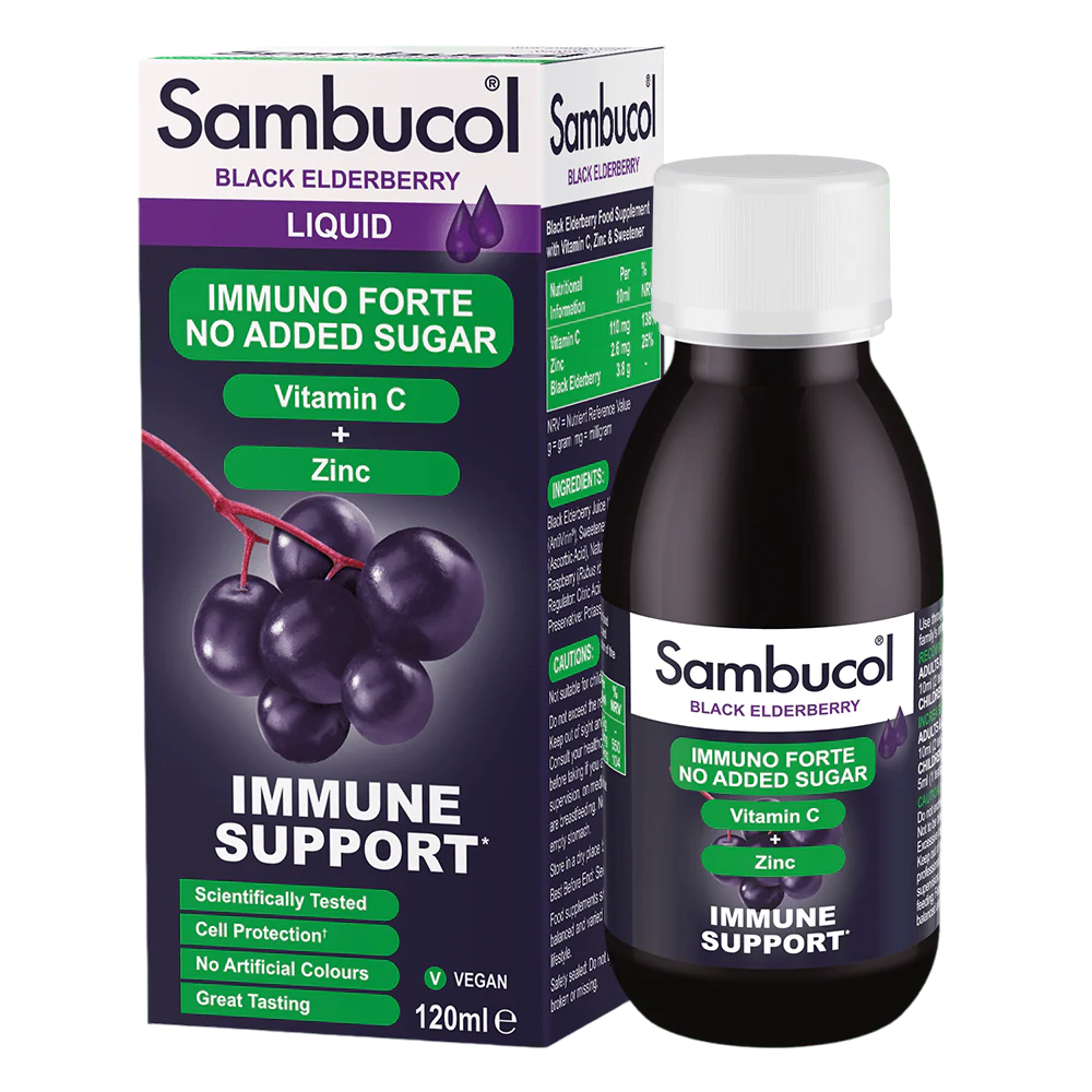 Sambucol, Immuno Forte, Sugar Free, Black Eldeberry, Vitamin C & Zinc, Support The Immune System, Syrup, 120 ml