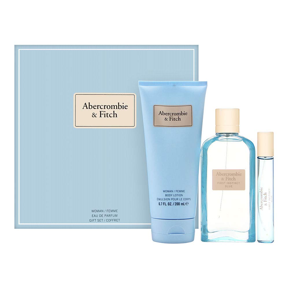 Set Abercrombie & Fitch: First Instinct Blue, Eau De Parfum, For Women, 100 ml + First Instinct Blue, Eau De Parfum, For Women, 15 ml + First Instinct Blue, Hydrating, Body Lotion, 200 ml