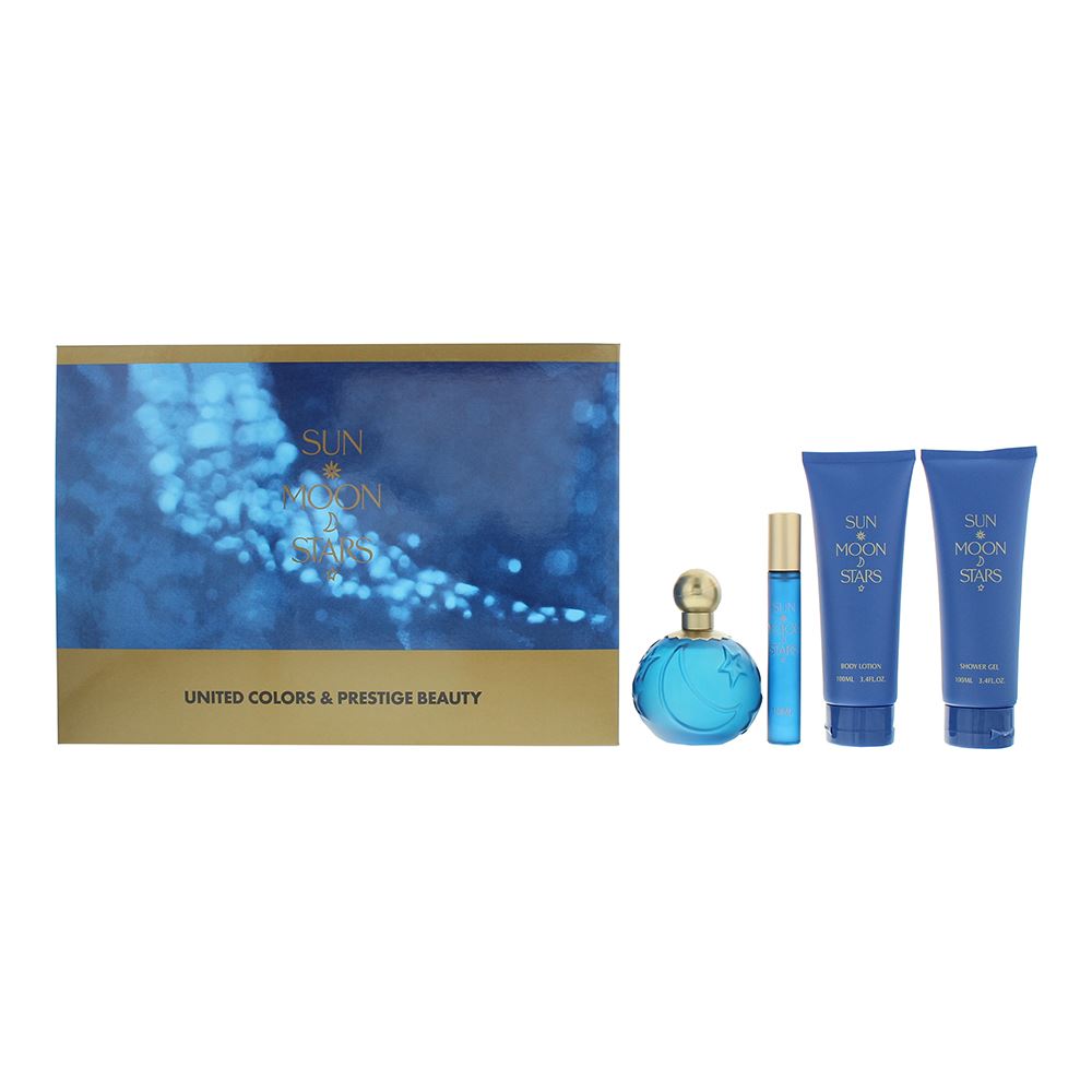 Set Benetton: Sun Moon Stars, Eau De Toilette, For Women, 100 ml + Sun Moon Stars, Eau De Toilette, For Women, 10 ml *Miniature + Sun Moon Stars, Hydrating, Body Lotion, 100 ml + Sun Moon Stars, Shower Gel, 100 ml
