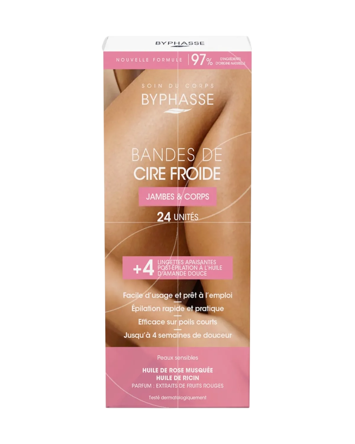 Set, Byphasse, Cold Wax, Hair Removal Wax Strips, For Legs, 24 pcs