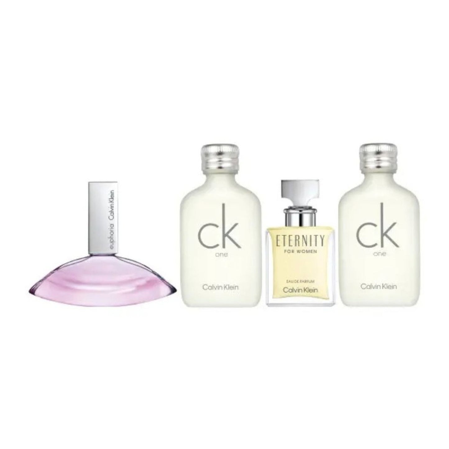 Set Calvin Klein: CK One, Eau De Toilette, For Men, 2 pcs, 10 ml *Miniature + Eternity, Eau De Parfum, For Women, 5 ml *Miniature + Euphoria, Eau De Parfum, For Women, 4 ml *Miniature