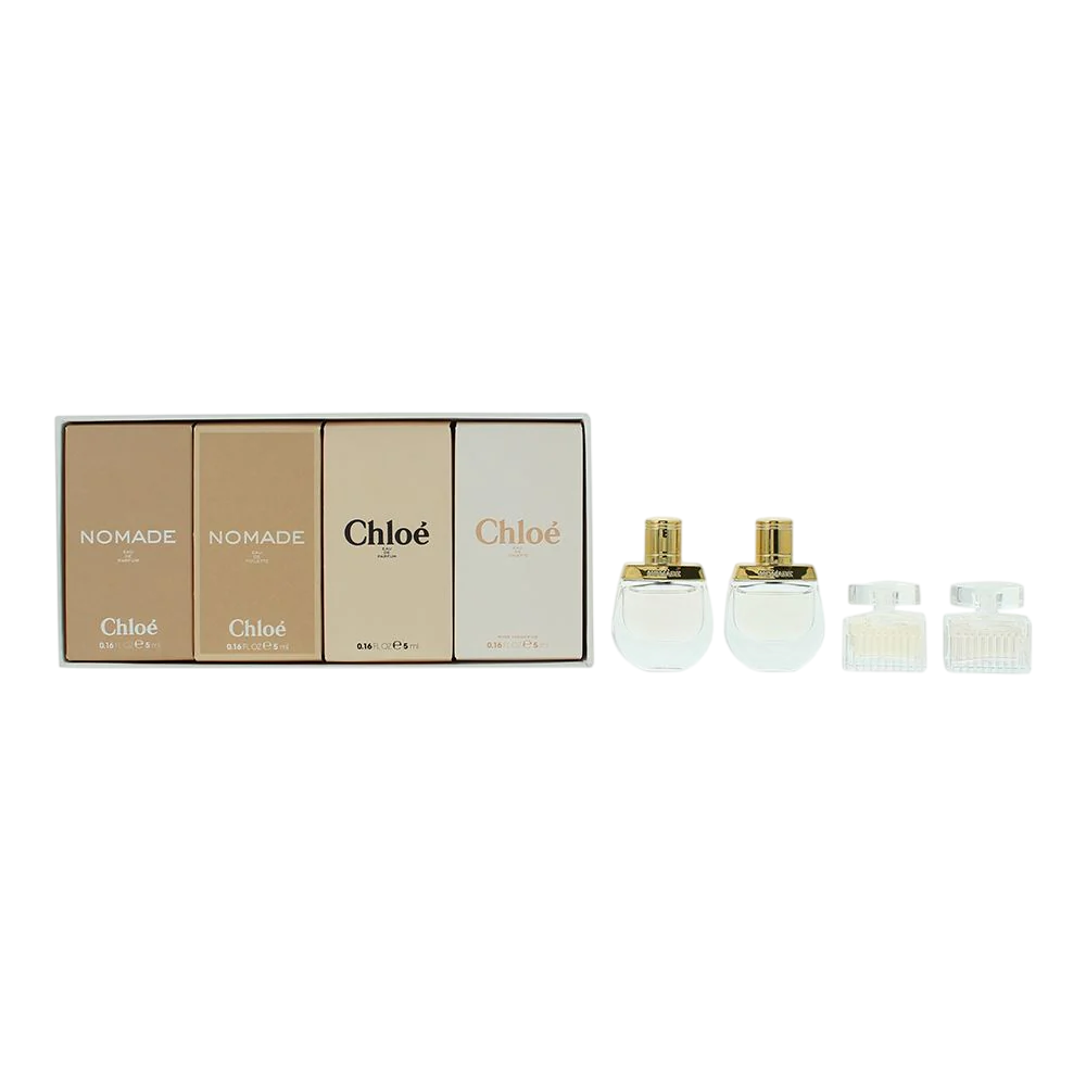 Set Chloe: Chloe, Eau De Parfum, For Women, 5 ml *Miniature + Rose Tangerine, Eau De Toilette, For Women, 5 ml *Miniature + Nomade, Eau De Parfum, For Women, 5 ml *Miniature + Nomade, Eau De Toilette, For Women, 5 ml *Miniature