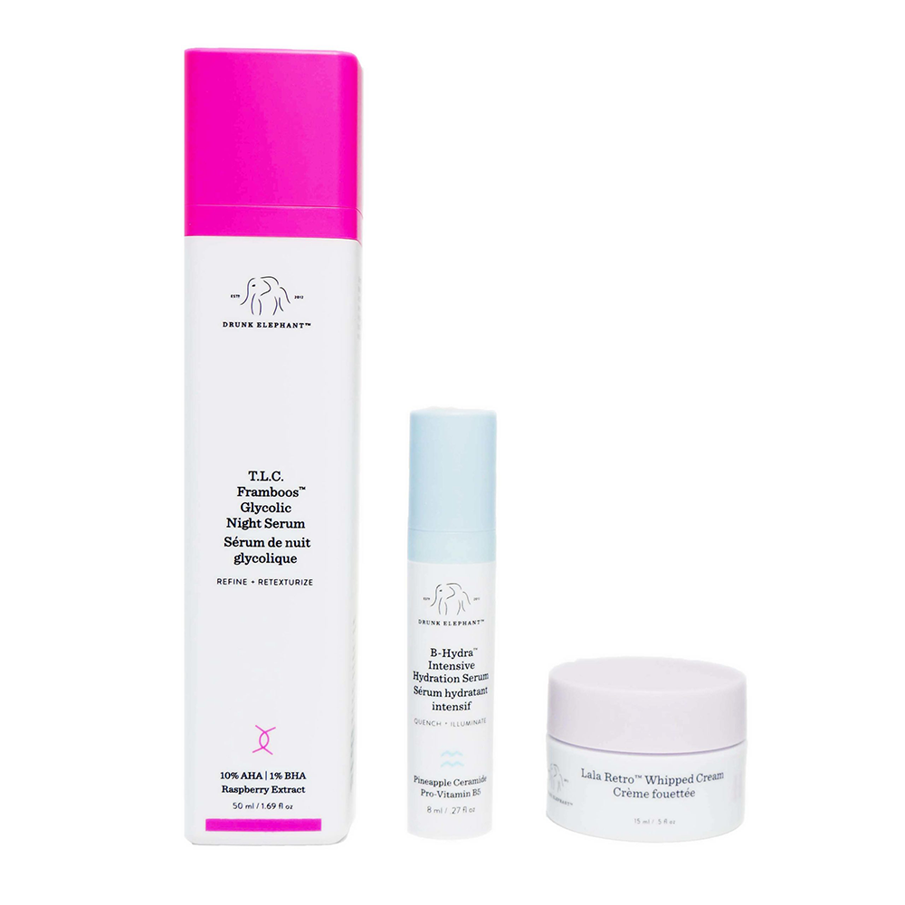 Set Drunk Elephant: T.L.C. Framboos Glycolic, Refining, Night, Serum, For Face, 50 ml + B-Hydra - view 2