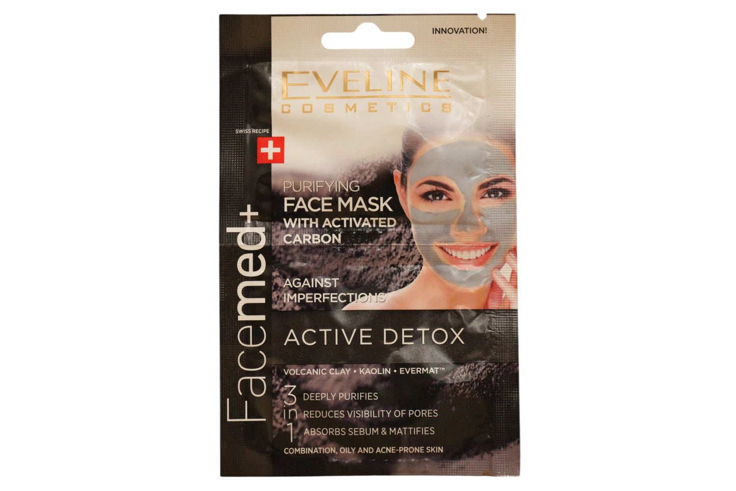 Set Duo, Eveline Cosmetics, Facemed+ Active Detox, Carbon, Detoxifying, Clay Mask, 2 pcs, 10 ml