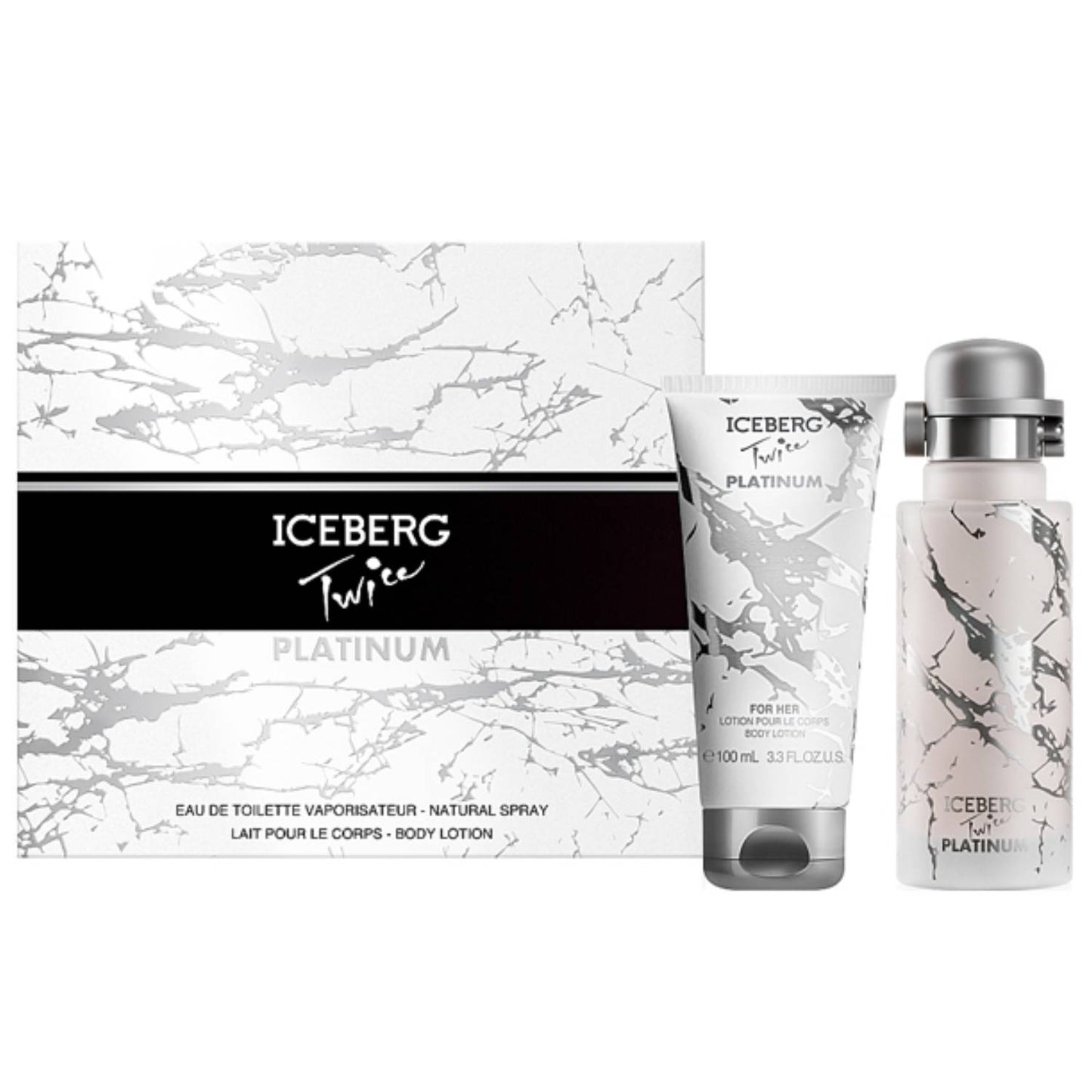 Set Iceberg: Twice Platinum, Eau De Toilette, For Women, 125 ml + Twice Platinum, Hydrating, Body Lotion, 100 ml