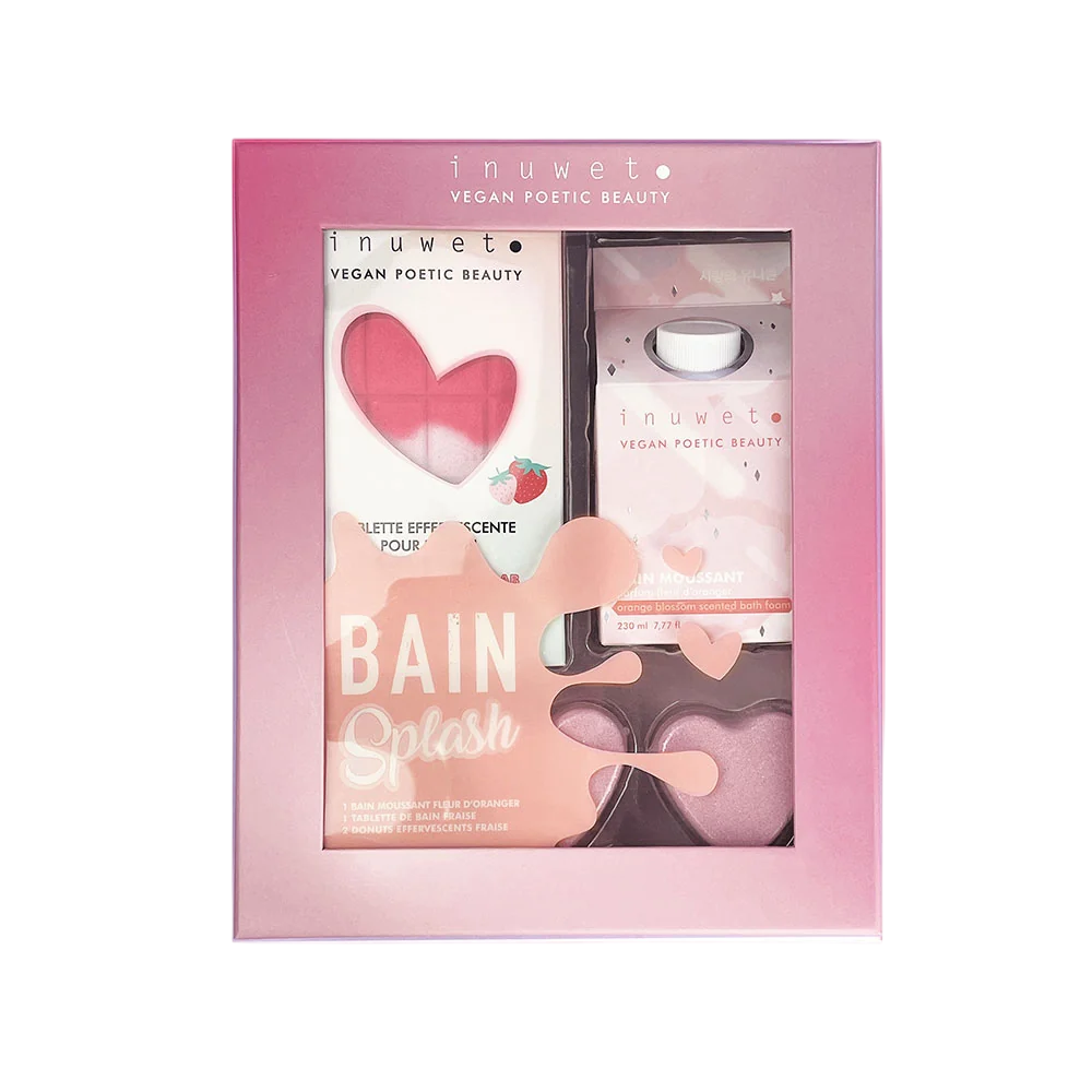 Set Inuwet: Strawberry, Bath Bomb, 200 g + Fleur D'Oranger, Cleansing, Shower Mousse, 230 ml + Donut, Bath Bomb, 2 pcs, 30 g