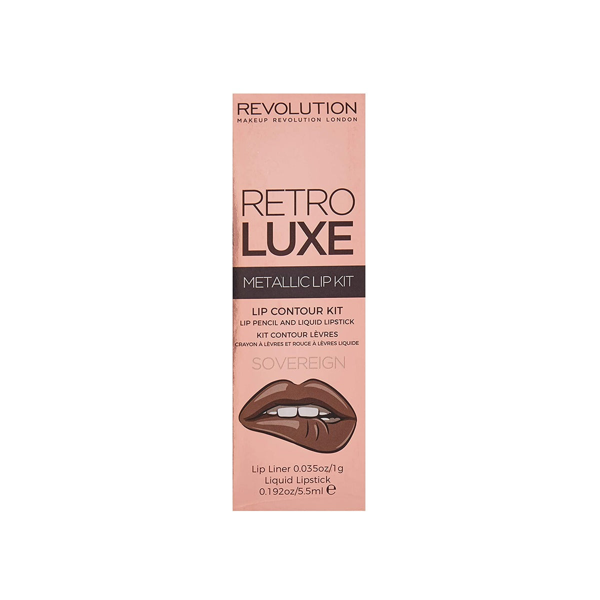 Set Makeup Revolution: Retro Luxe, Metallic, Liquid Lipstick, Sovereign, 5.5 ml + Retro Luxe, Lip Liner