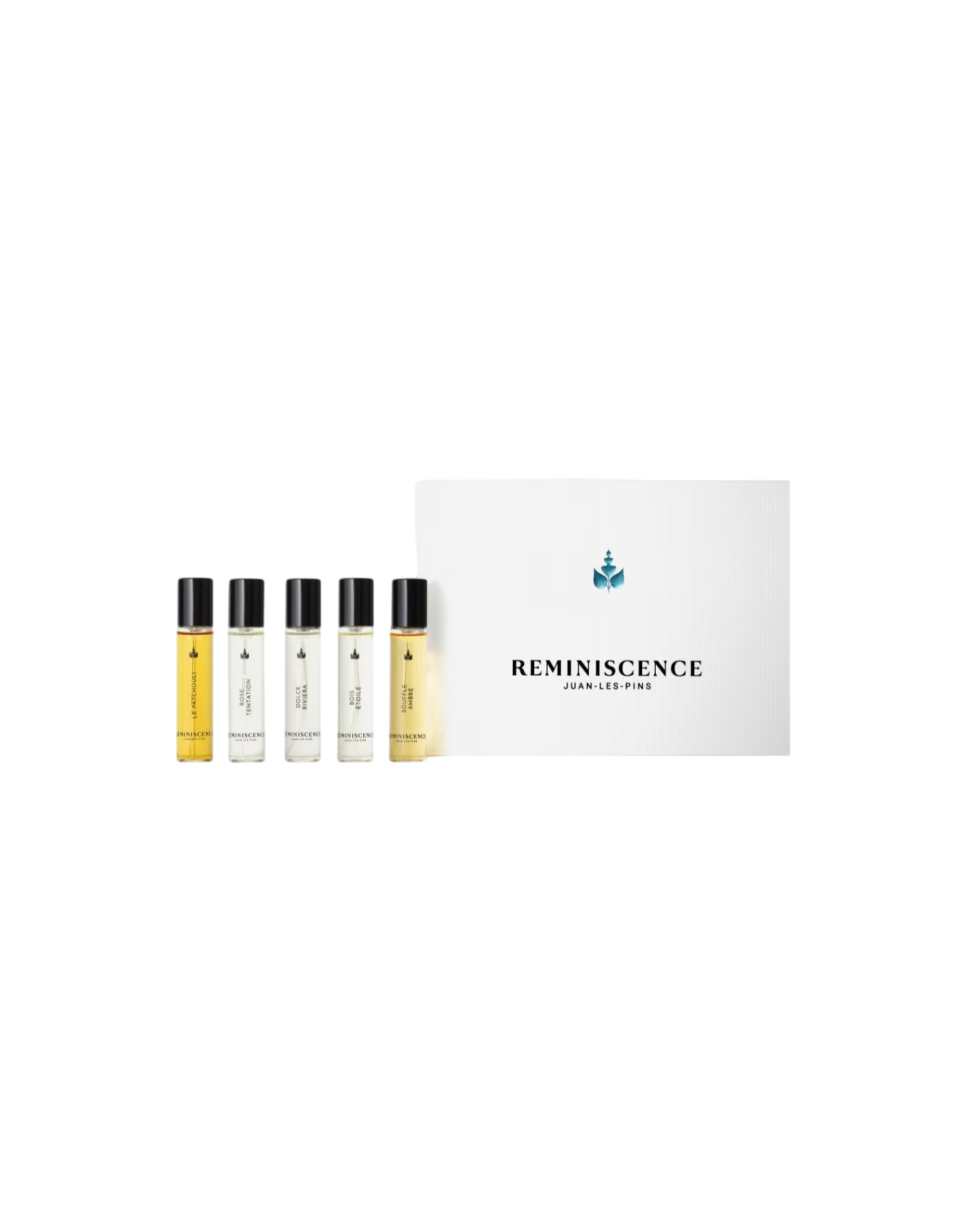 Set Reminiscence: Rose Tentation, Eau De Parfum, Unisex, 11 ml + Bois Etoile, Eau De Parfum, Unisex, 11 ml + Souffle Ambre, Eau De Toilette, Unisex, 11 ml + Le Patchouli, Eau De Toilette, Unisex, 11 ml + Dolce Riviera, Eau De Parfum, Unisex, 11 ml