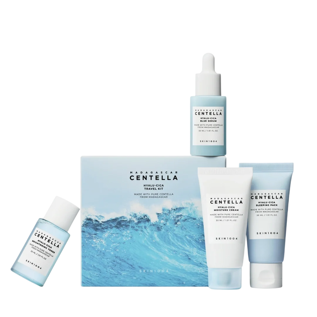 Madagascar Centella Set Skin1004: Hyalu-Cica, Brightening, Tonic Lotion, For Face, 30 ml + Hyalu-Cica, Moisturizing, Daily, Cream, For Face, 30 ml + Hyalu-Cica, Hydrating, Night Sleeping Mask, 30 ml + Hyalu-Cica, Moisturizing, Serum, For Face, 30 ml