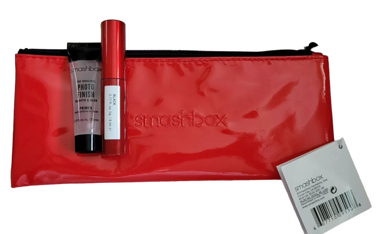 Deluxe Trial Size Set Smashbox: Super Fan, Volumizing, Mascara, Black, 5 ml + Photo Finish, Smoothing, Liquid