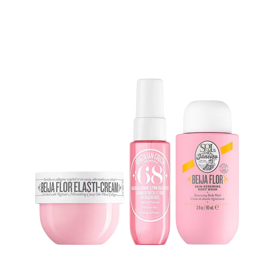 Set Sol de Janeiro: Beija Flor, Regenerating, Body Wash, 90 ml + Beija Flor, Elasticity, Cream, For Face, 50 ml + Brazilian Crush Cheirosa '68, Scented Spray, For Women, 30 ml