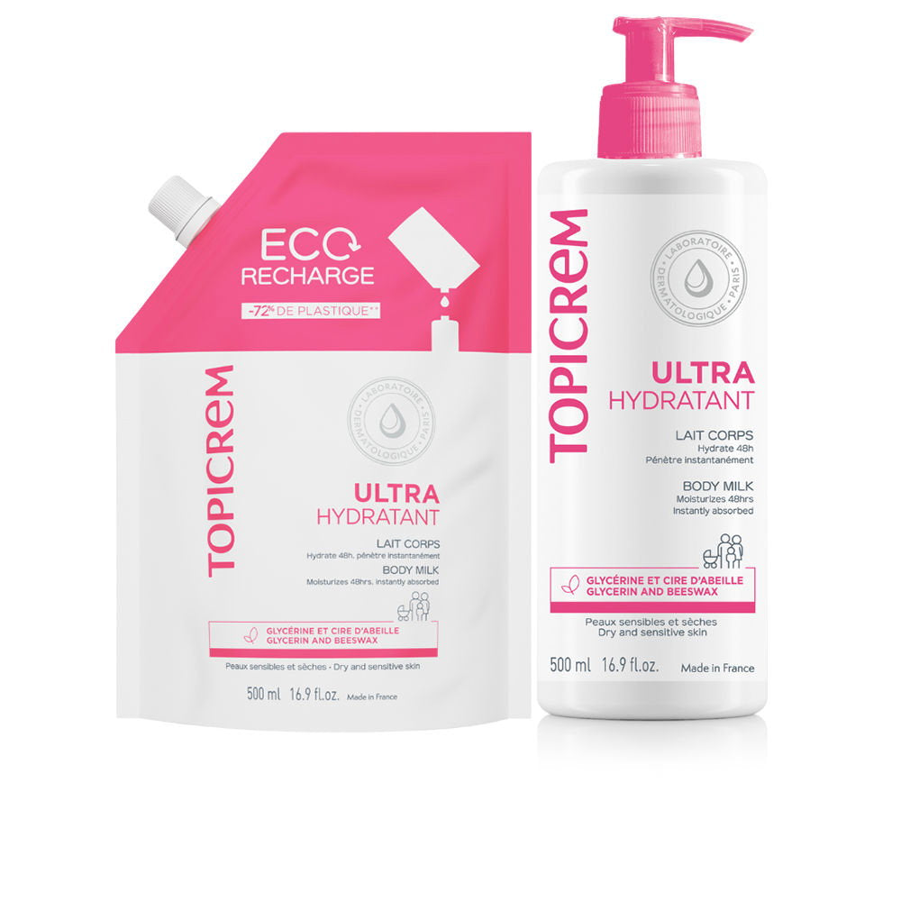 Set Topicrem: Ultra Hydratant, Body Milk, Refillable, 500 ml + Ultra Hydratant, Body Milk, Refill, 500 ml