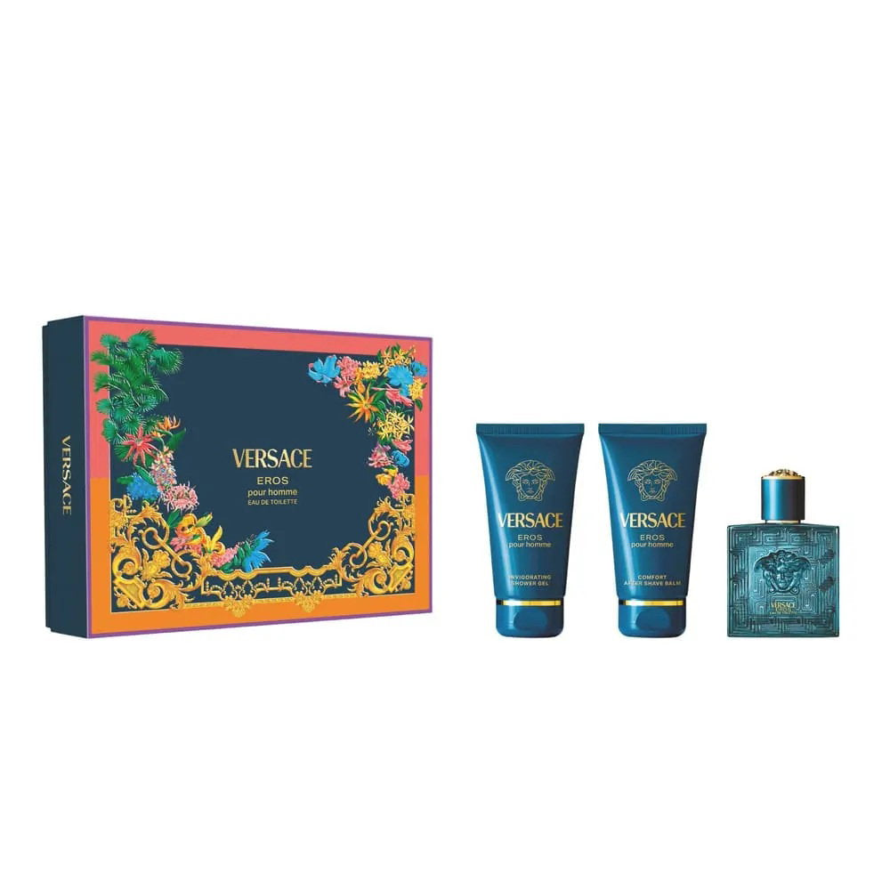 Set Versace: Eros, Eau De Parfum, For Men, 50 ml + Eros, Shower Gel, For All Skin Types, 50 ml + Eros, Hydrating, After-Shave Balm, 50 ml