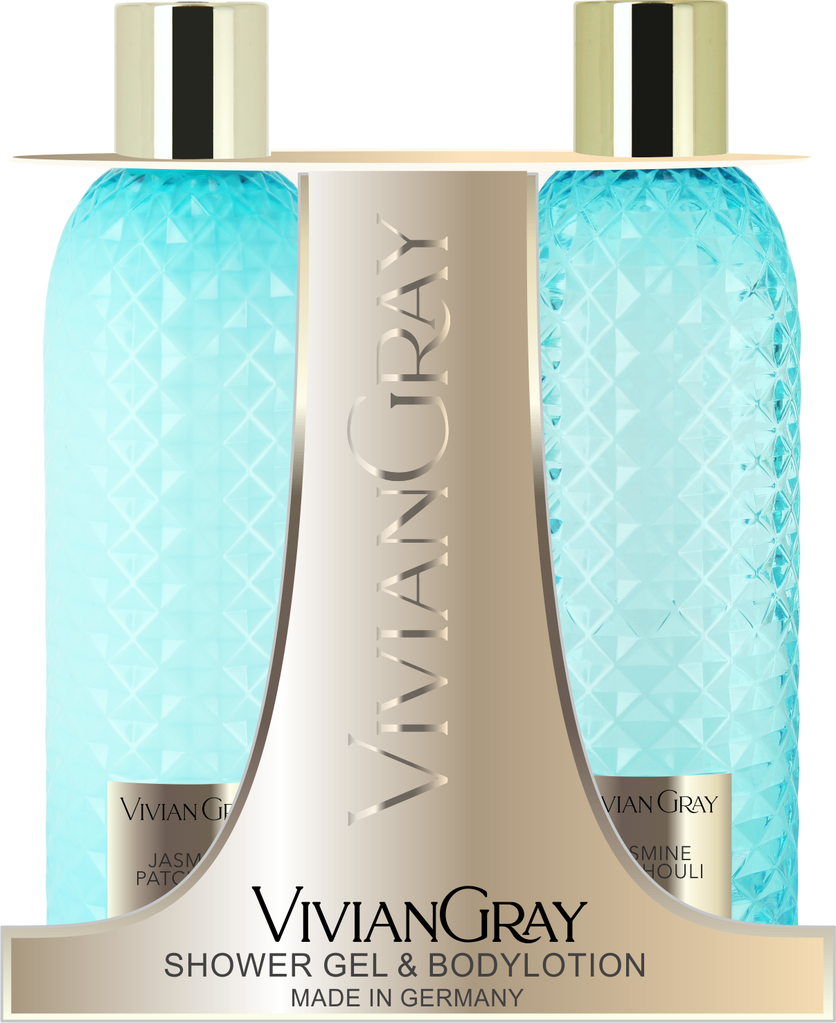 Set Vivian Gray: Gemstone, Jasmine & Patchouli, Soothing, Shower Gel, For All Skin Types, 300 ml + Gemstone, Jasmine & Patchouli, Hydrating, Body Lotion, 300 ml