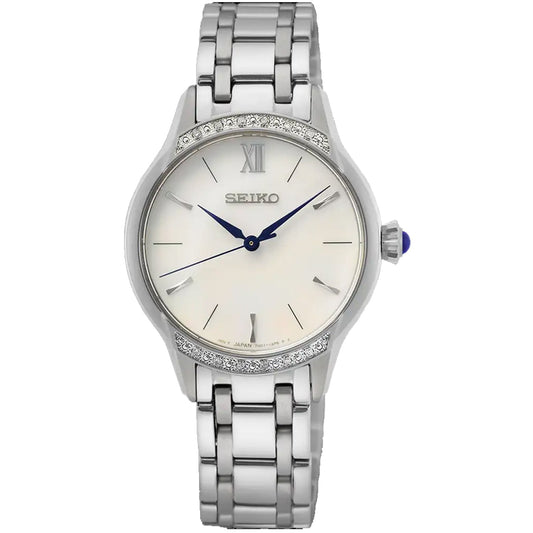 Seiko para mujer de acero inoxidable con esfera blanca