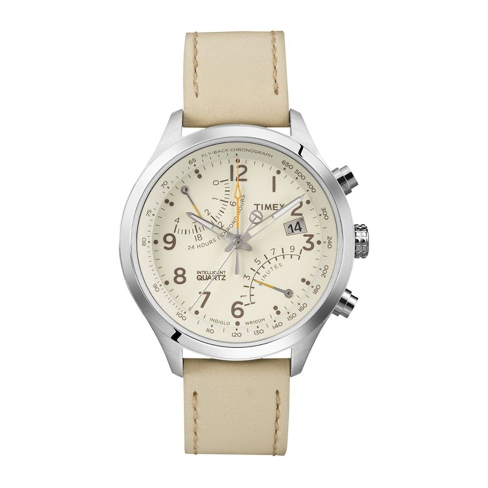 Timex, Intelligent Quartz, Quartz Leather Strap Watch, Cronograf Fly-Back, Beige, T2P382, For Men
