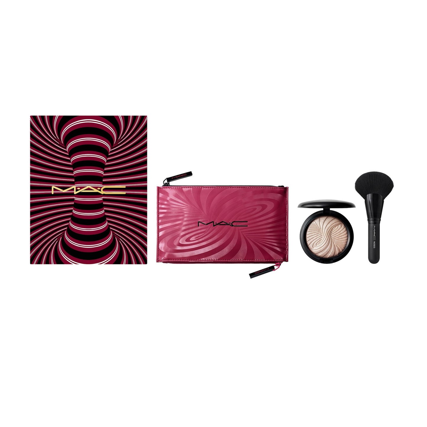 Trick Of The Light Extra Dimension Skinfinish Kit Set MAC: Textile Makeup Bag, Burgundy + MAC, Multi Face
