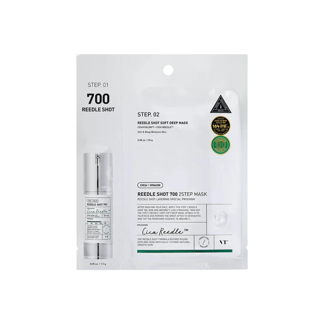 VT Cosmetics, Reedle Shot 700 2 Step, Hydrating & Regenerating, Sheet Mask, For Face, 26.5 g